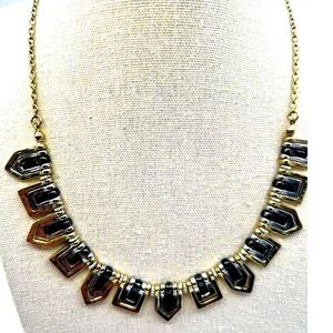 Vintage Geometric Necklace With Black Accents & Gold Tone Chain.  B37